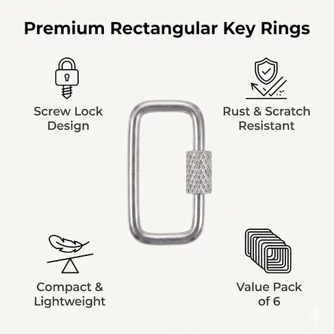 6 Pcs Stainless Steel Chain Quick Links 1x0.53 Inch Rectangular Key Ring Screw Lock Keys Organizer with Turn Twist Sleeve Closure Screw Lock Clip KeyChain Ring for Purse Bag Key Accessories(Silver) in Kuwait