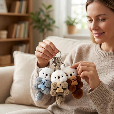 3PCS Otter Keychain, Adorable Animal Otter Plush Keychain Gift Set, Perfect for Keys and Backpacks, Three Color Options in Khaki, Light Blue, and Brown in Saudi Arabia