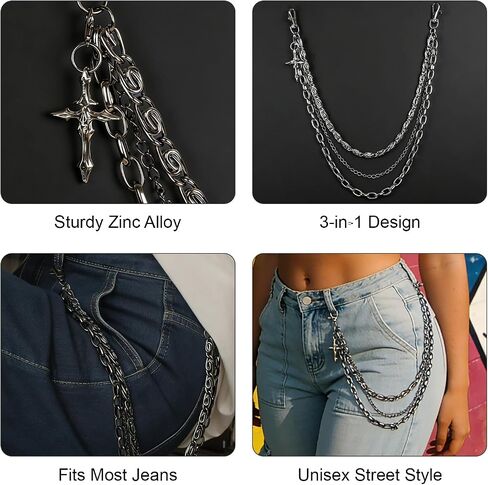 Hip Hop Punk Style Silver Pants Chain for Men Women, Heavy Duty Metal Jean Chains Wallet Chain for Jeans Pants, Gothic Streetwear Chain for Women Pant Chains in Kuwait