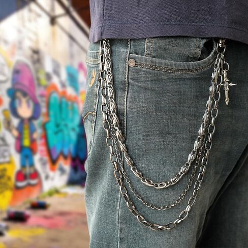 Hip Hop Punk Style Silver Pants Chain for Men Women, Heavy Duty Metal Jean Chains Wallet Chain for Jeans Pants, Gothic Streetwear Chain for Women Pant Chains in Kuwait