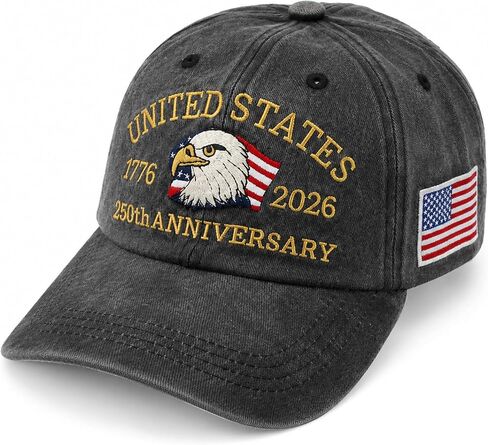 USA 250th Anniversary Hat 1776-2026, Adjustable Vintage Washed Cap with Embroidered Eagle & Flag, Patriotic Commemorative Baseball Cap Gift for Men and Women Grey in Saudi Arabia
