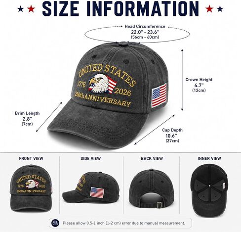 USA 250th Anniversary Hat 1776-2026, Adjustable Vintage Washed Cap with Embroidered Eagle & Flag, Patriotic Commemorative Baseball Cap Gift for Men and Women Grey in Saudi Arabia