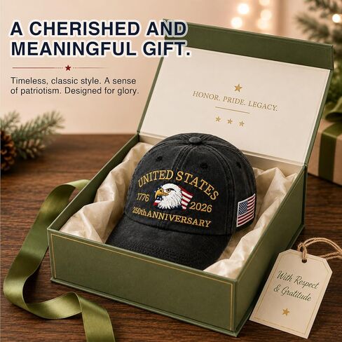 USA 250th Anniversary Hat 1776-2026, Adjustable Vintage Washed Cap with Embroidered Eagle & Flag, Patriotic Commemorative Baseball Cap Gift for Men and Women Grey in Saudi Arabia