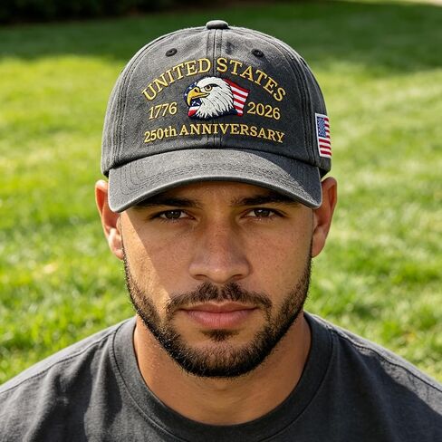 USA 250th Anniversary Hat 1776-2026, Adjustable Vintage Washed Cap with Embroidered Eagle & Flag, Patriotic Commemorative Baseball Cap Gift for Men and Women Grey in Saudi Arabia