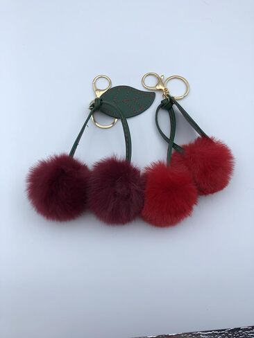 2PCS Cherry Keychain Cherry Charms Pom Pom Keyrings Fluffy Tote Pendant for Women Bag Purse in Kuwait