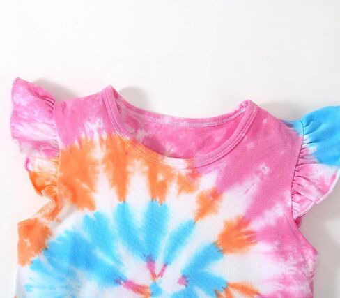 Toddler Girls Cotton Tie dye Dress Ruffle Sleeve Summer Rainbow Casual Sundress in Saudi Arabia