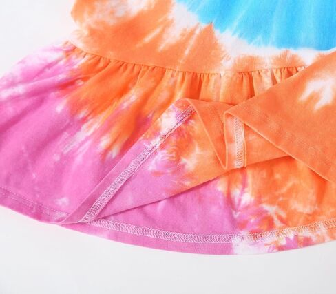 Toddler Girls Cotton Tie dye Dress Ruffle Sleeve Summer Rainbow Casual Sundress in Saudi Arabia