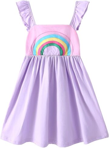 Toddler Girls Cotton Tie dye Dress Ruffle Sleeve Summer Rainbow Casual Sundress in Saudi Arabia