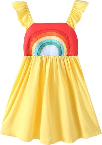 Toddler Girls Cotton Tie dye Dress Ruffle Sleeve Summer Rainbow Casual Sundress in Saudi Arabia