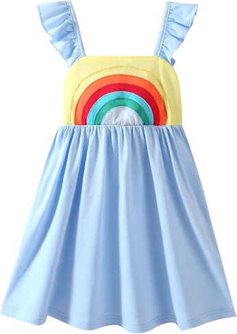 Toddler Girls Cotton Tie dye Dress Ruffle Sleeve Summer Rainbow Casual Sundress in Saudi Arabia