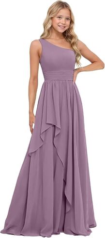 Junior Bridesmaid Dresses for Girls One Shoulder Chiffon Flower Girl Dress Girls Wedding Party Pageant Gown in Saudi Arabia