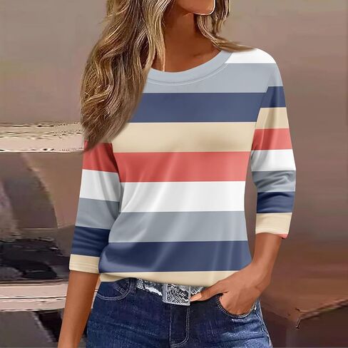Womens 3/4 Sleeve Cotton Tops Dressy Shirts Crewneck Tops,Women Tunic Casual Loose Fit Shirt Floral Print Blouse in Kuwait