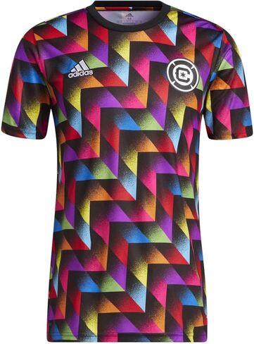 adidas Mens Chicago Fire Pride Pre-Match Short Sleeve Jersey, Black/Multicolor in Kuwait