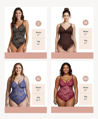 FeelinGirl Bodysuits for Women Shapewear Tummy Control Lace V-Neck Body Suits Tops Backless Body Shaper Black L in Kuwait