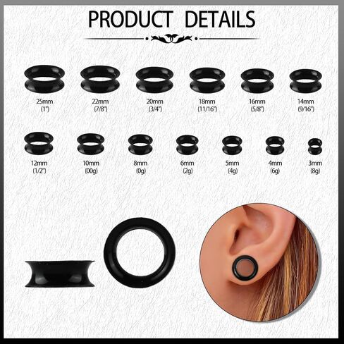 16Pcs Silicone Ear Gauges 8G-25mm Flexible Ear Tunnels Gauges Soft Expander Stretching Ear Plugs Tunnels Black & White & Clear Earring Piercings Jewelry for Men Women in Kuwait