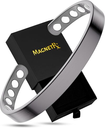 أساور MagnetRx® المغناطيسية للرجال - الإسورة الأنيقة ، الجولف/الكوع والتوازن - سوار الكفة للرجال (الفضة المصممة | كبيرة) in Kuwait