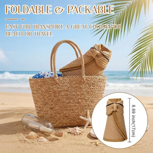 8 Pcs Straw Hats for Women UV Straw Beach Sun Visor Foldable Wide Brim Ponytail Hat Bulk for Summer Travel Beach in Kuwait