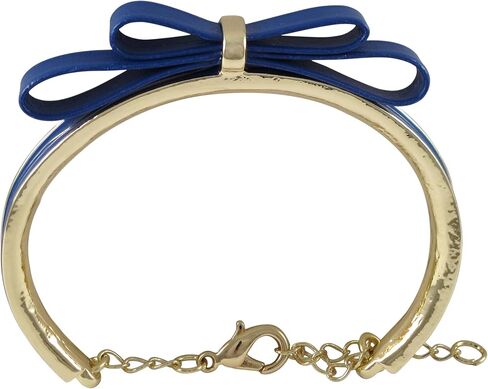 Gold Finish Enamel Faux Leather Bow Girls Bangle Bracelet, 5.5+2" Extender in Saudi Arabia