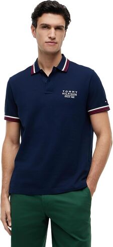 Tommy Hilfiger Men's Short Sleeve Casual Cotton Polo Shirts in Regular Fit with Contrast Collar and Cuffs in Kuwait