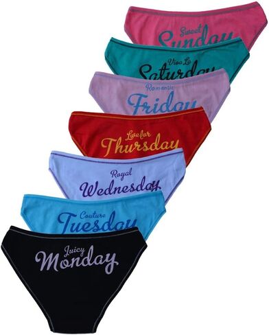 7 Pack Women Knickers Cotton Underwear Ladies Panties Week Days Printed Briefs (M) Black in Saudi Arabia