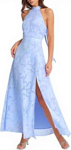 RIHOAS Women Casual Dress Halter Neck Sleeveless Floral Print Flowy A-Line Midi Sundress Beach Vacation Summer Dress in Kuwait