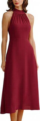 RIHOAS Women Casual Dress Halter Neck Sleeveless Floral Print Flowy A-Line Midi Sundress Beach Vacation Summer Dress in Saudi Arabia