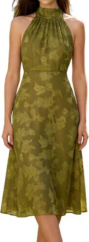 RIHOAS Women Casual Dress Halter Neck Sleeveless Floral Print Flowy A-Line Midi Sundress Beach Vacation Summer Dress in Saudi Arabia