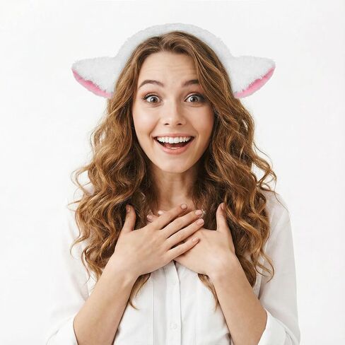 Lamb Ears Headband White Furry Sheep Ears Headband for Halloween Party Dress Up in Saudi Arabia