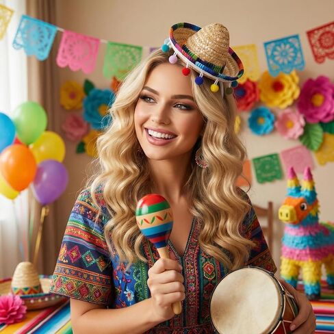 Ishua Mexican Sombrero Straw Hat Headband with Fake Mustache for Adults Party Supplies, Cinco De Mayo Theme Decorations, Fiesta Party Photo Props in Saudi Arabia