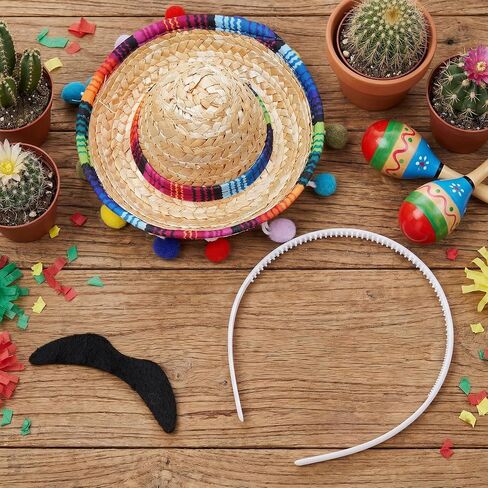 Ishua Mexican Sombrero Straw Hat Headband with Fake Mustache for Adults Party Supplies, Cinco De Mayo Theme Decorations, Fiesta Party Photo Props in Saudi Arabia