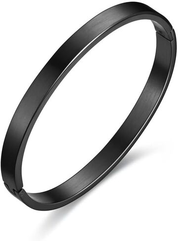 Black 6mm Curved-Edge Stainless Steel Bangle -Sleek Modern Statement Jewelry in Kuwait