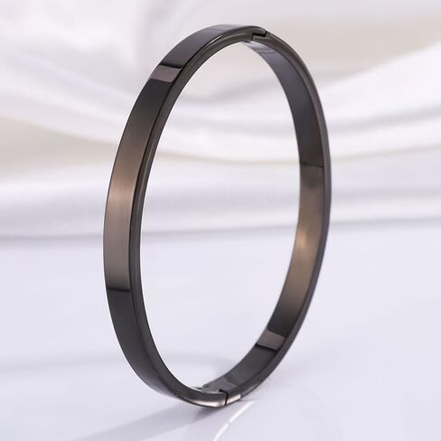 Black 6mm Curved-Edge Stainless Steel Bangle -Sleek Modern Statement Jewelry in Kuwait