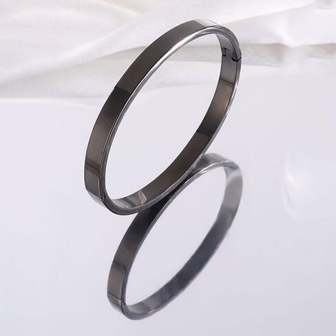 Black 6mm Curved-Edge Stainless Steel Bangle -Sleek Modern Statement Jewelry in Kuwait