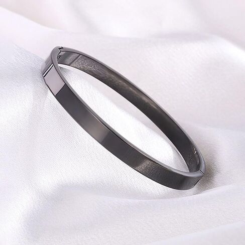 Black 6mm Curved-Edge Stainless Steel Bangle -Sleek Modern Statement Jewelry in Kuwait