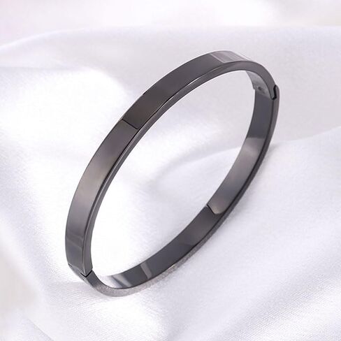 Black 6mm Curved-Edge Stainless Steel Bangle -Sleek Modern Statement Jewelry in Kuwait