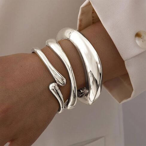JUNVirtuous Chunky Gold Bangles for Women 3Pcs Stackable Bracelets 18K Gold Plated Bangle Bracelets Set Non Tarnish Lightweight Arm Cuff Jewelry Gift for Women Vacation Outfit Accessories in Saudi Arabia