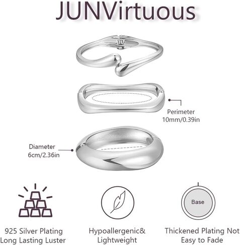 JUNVirtuous Chunky Gold Bangles for Women 3Pcs Stackable Bracelets 18K Gold Plated Bangle Bracelets Set Non Tarnish Lightweight Arm Cuff Jewelry Gift for Women Vacation Outfit Accessories in Saudi Arabia
