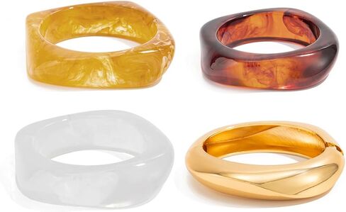 Salircon Chunky Acrylic Resin Bangle Bracelets for Women, Irregular Cuff Colorful Bangle Geometric Wide Wristbands Bracelets Acetate Jewelry Set in Saudi Arabia