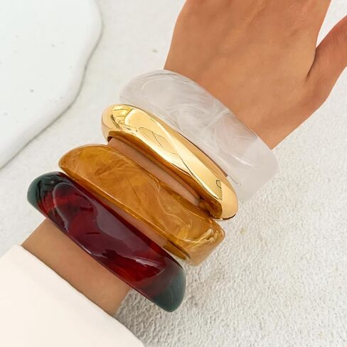 Salircon Chunky Acrylic Resin Bangle Bracelets for Women, Irregular Cuff Colorful Bangle Geometric Wide Wristbands Bracelets Acetate Jewelry Set in Saudi Arabia