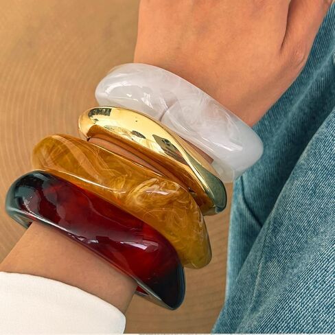Salircon Chunky Acrylic Resin Bangle Bracelets for Women, Irregular Cuff Colorful Bangle Geometric Wide Wristbands Bracelets Acetate Jewelry Set in Saudi Arabia