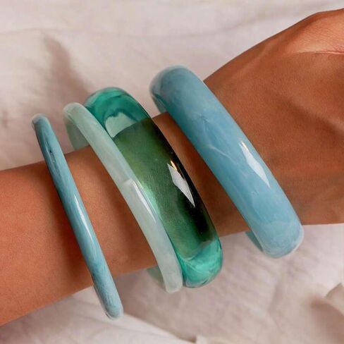 4PCS Elegant Retro Acrylic Bracelet Set, Simple Fashion Design Bangle Set for Women, Versatile Jewelry for Daily & Party Wear in Kuwait