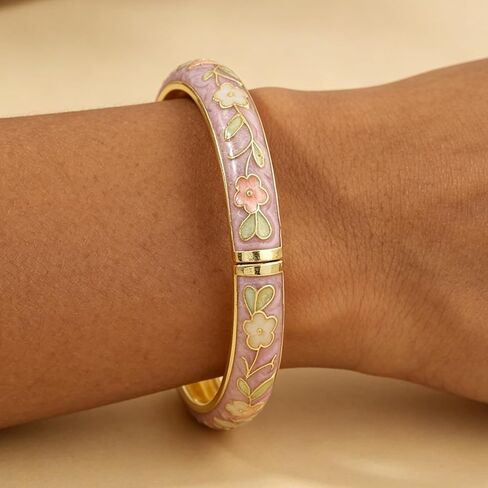 Vintage Flower Bangle for Women Cloisonne Enamel Bracelet Trendy Women's Bangle Chunky Bangles Colorful Enamel Bracelet Summer Elegant Vibrant Ethnic Jewelry Gifts in Saudi Arabia