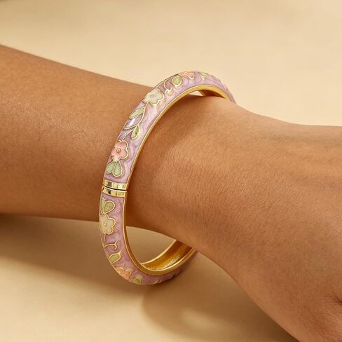 Vintage Flower Bangle for Women Cloisonne Enamel Bracelet Trendy Women's Bangle Chunky Bangles Colorful Enamel Bracelet Summer Elegant Vibrant Ethnic Jewelry Gifts in Saudi Arabia