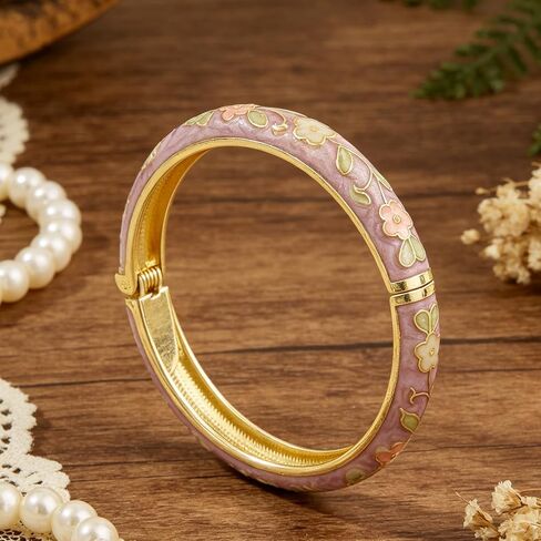 Vintage Flower Bangle for Women Cloisonne Enamel Bracelet Trendy Women's Bangle Chunky Bangles Colorful Enamel Bracelet Summer Elegant Vibrant Ethnic Jewelry Gifts in Saudi Arabia