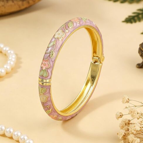 Vintage Flower Bangle for Women Cloisonne Enamel Bracelet Trendy Women's Bangle Chunky Bangles Colorful Enamel Bracelet Summer Elegant Vibrant Ethnic Jewelry Gifts in Saudi Arabia