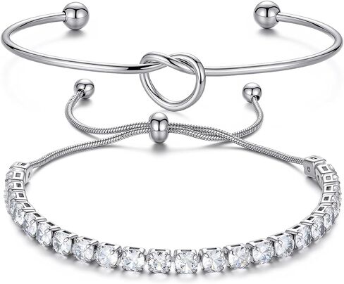 Women's Tie The Love Knot Diamond Pearl Bracelet - 2pcs 14K Gold Plated Bracelet, Gold Bracelet Set Fashion Jewelry in Saudi Arabia