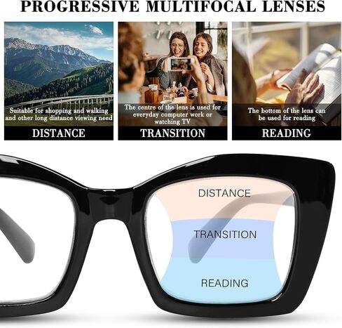 FONHCOO Oversized Progressive Reading Glasses for Women Men Large Square Blue Light Blocking Computer Readers in Saudi Arabia