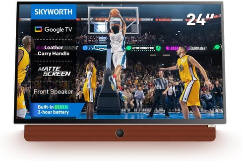 عمر بطارية Skyworth 24 بوصة محمولة تدوم 3 ساعات P100 Companion Series 1080P FHD تلفزيون Google الذكي، شاشة غير لامعة، HDR10، صوت Dolby، LED، بلوتوث، Chromecast وGoogle Assistant (24P100، موديل 2024) in Kuwait