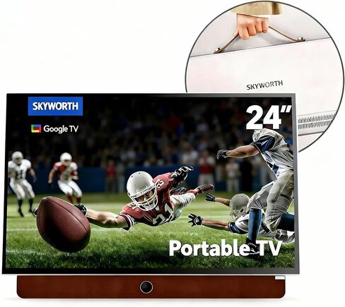 عمر بطارية Skyworth 24 بوصة محمولة تدوم 3 ساعات P100 Companion Series 1080P FHD تلفزيون Google الذكي، شاشة غير لامعة، HDR10، صوت Dolby، LED، بلوتوث، Chromecast وGoogle Assistant (24P100، موديل 2024) in Kuwait