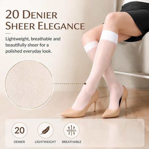 Women Sheer Knee High Stockings, 20 Denier, Lightweight, Everyday Wear in Saudi Arabia